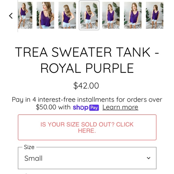 Small Royal Purple knit tank, V-neck - Picture 8 of 9